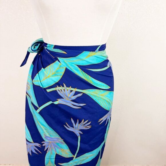 Hilo Hattie Vintage Sarong Wrap Skirt Crane Floral Hawaiian Blue One Size - Picture 3 of 7